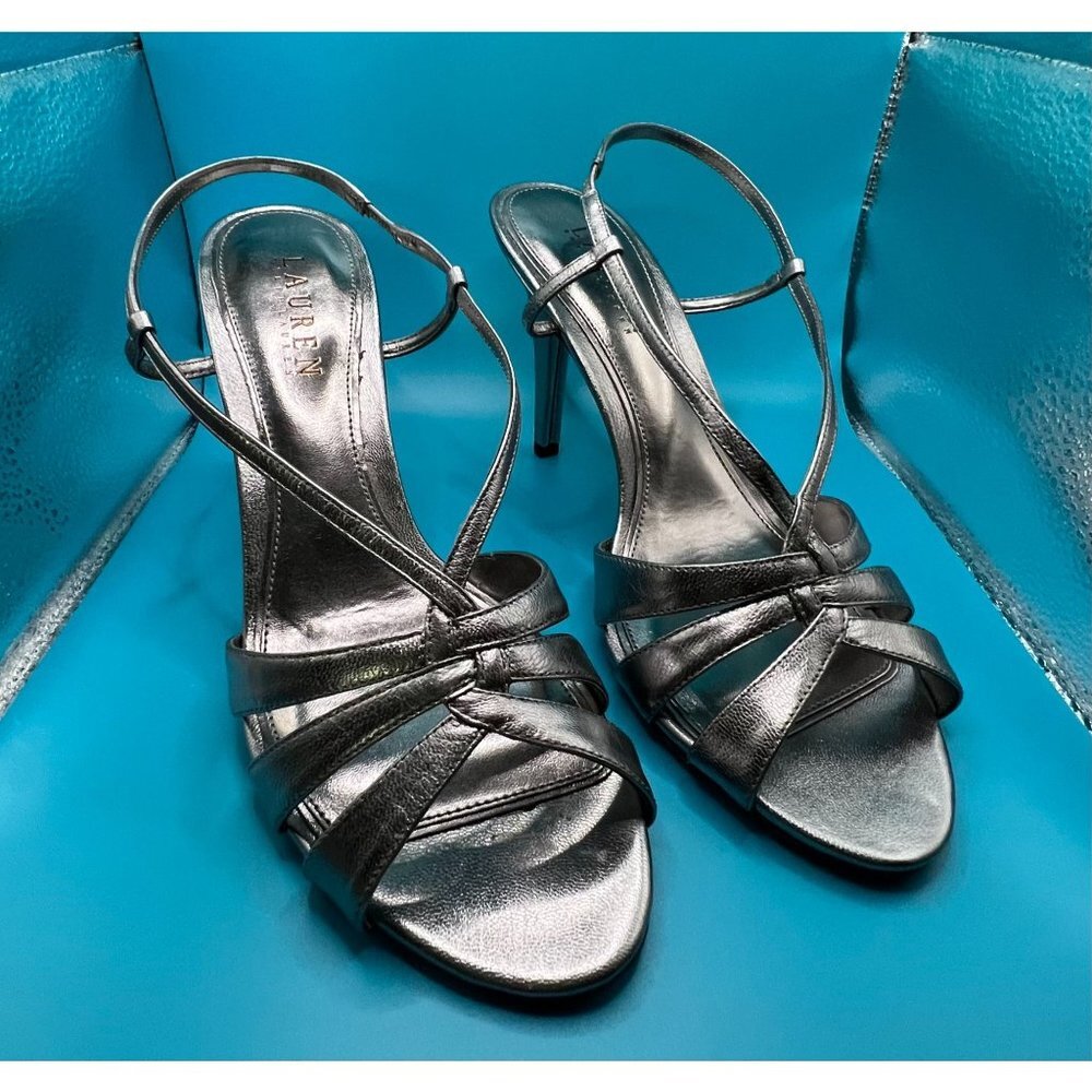 Ralph Lauren Achelle Silver Metallic sandle Heels 9B NIB Womens dress shoe